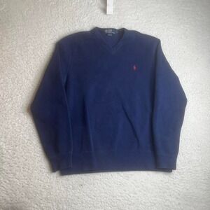 Vintage Polo Ralph Lauren men's navy blue heavy cotton sweater pullover M